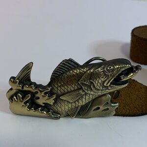 Vintage Brass Fish Belt Buckle 1976 Numbered